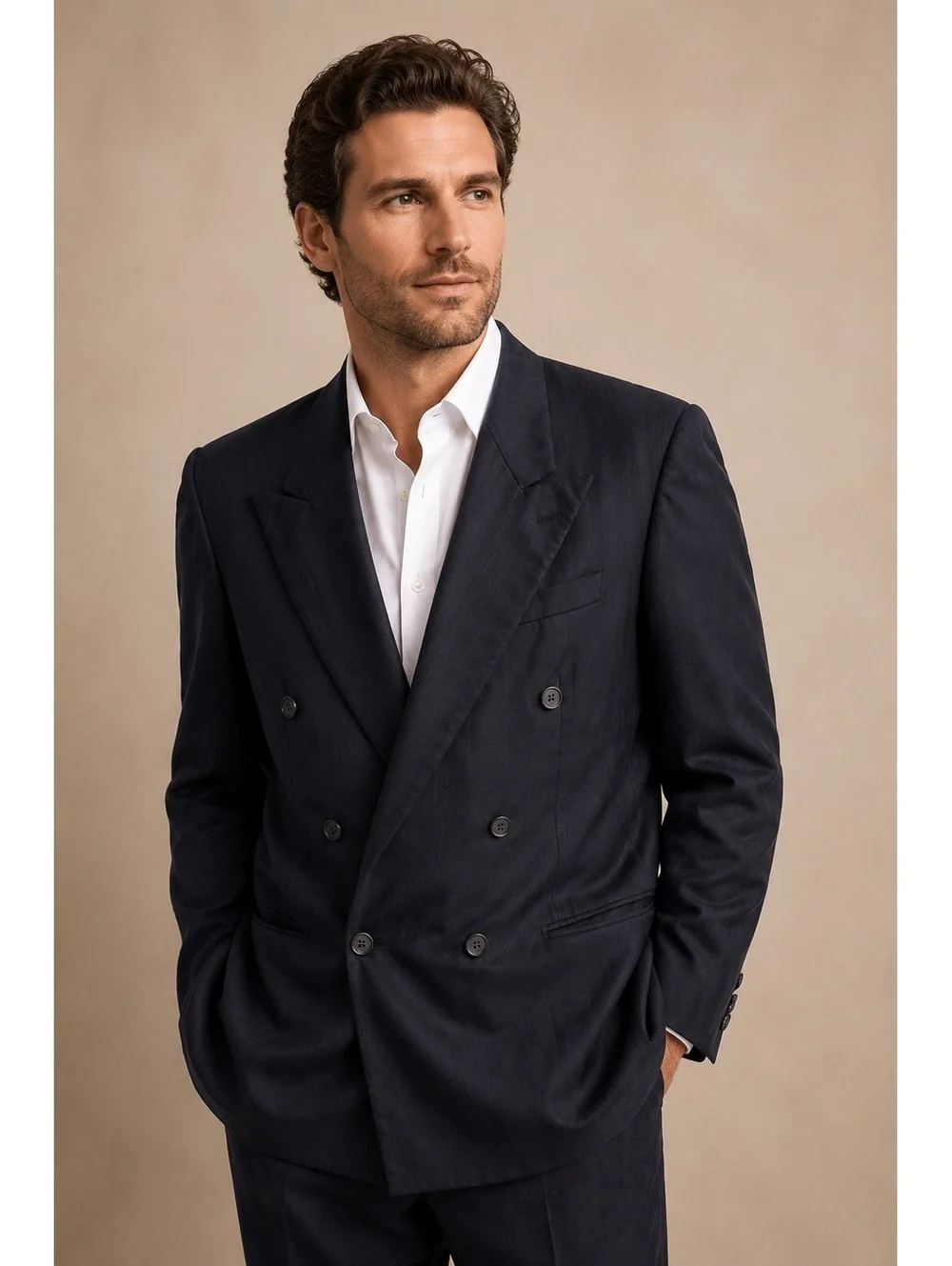 Vintage 1994 Tom James Men’s Double-Breasted Navy Pinstripe Blazer Made in USA